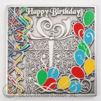 Happy Birthday Geocoin - antique silver