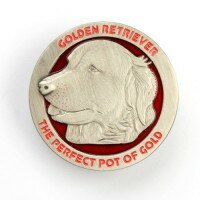 Golden Golden Retriever Geocoin - Antique Silber mit Rot